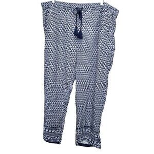 TALBOTS Plus Geo Print Cotton Drawstring Waist Tasseled Pull-On Pants Size 3X